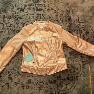 Faux-Leather and Suede Champagne Metallic Moto Jacket from Chico’s